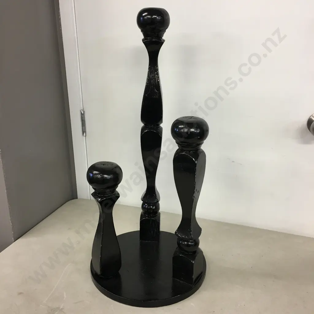 Vintage Black Painted Wooden Hat Display Stand With 3 Holders H63cm.  Image 1++